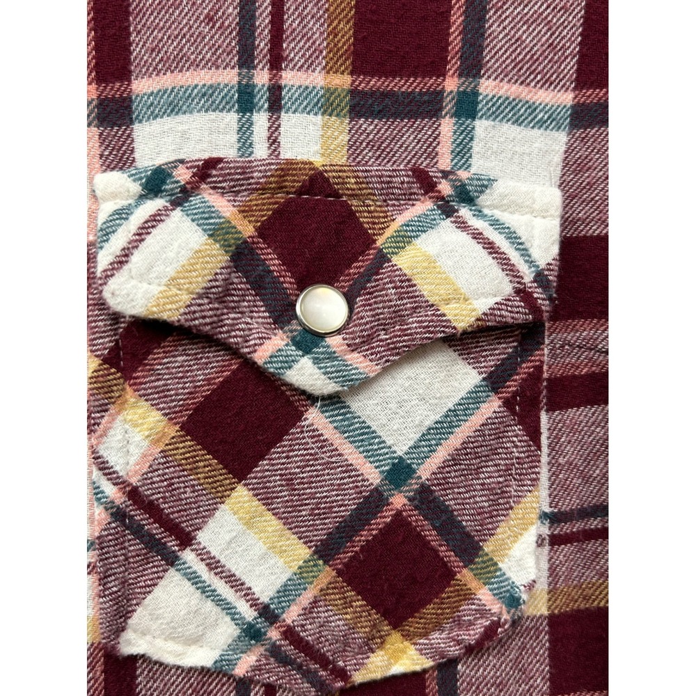 Wrangler Womens Plaid Western Pearl Snap Shirt Burgundy Cream Small‎ - Picture 7 of 8